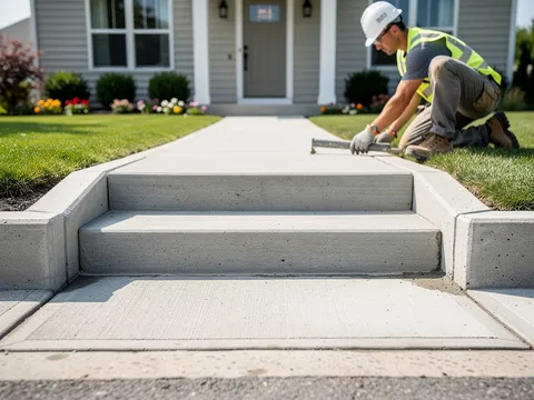 Concrete crack repair being performed on a driveway slab in Pearland, Texas