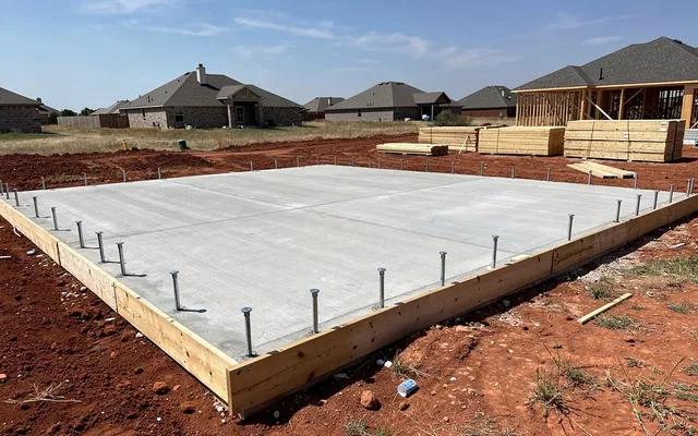 New concrete foundation slab for a build near Manvel, Texas